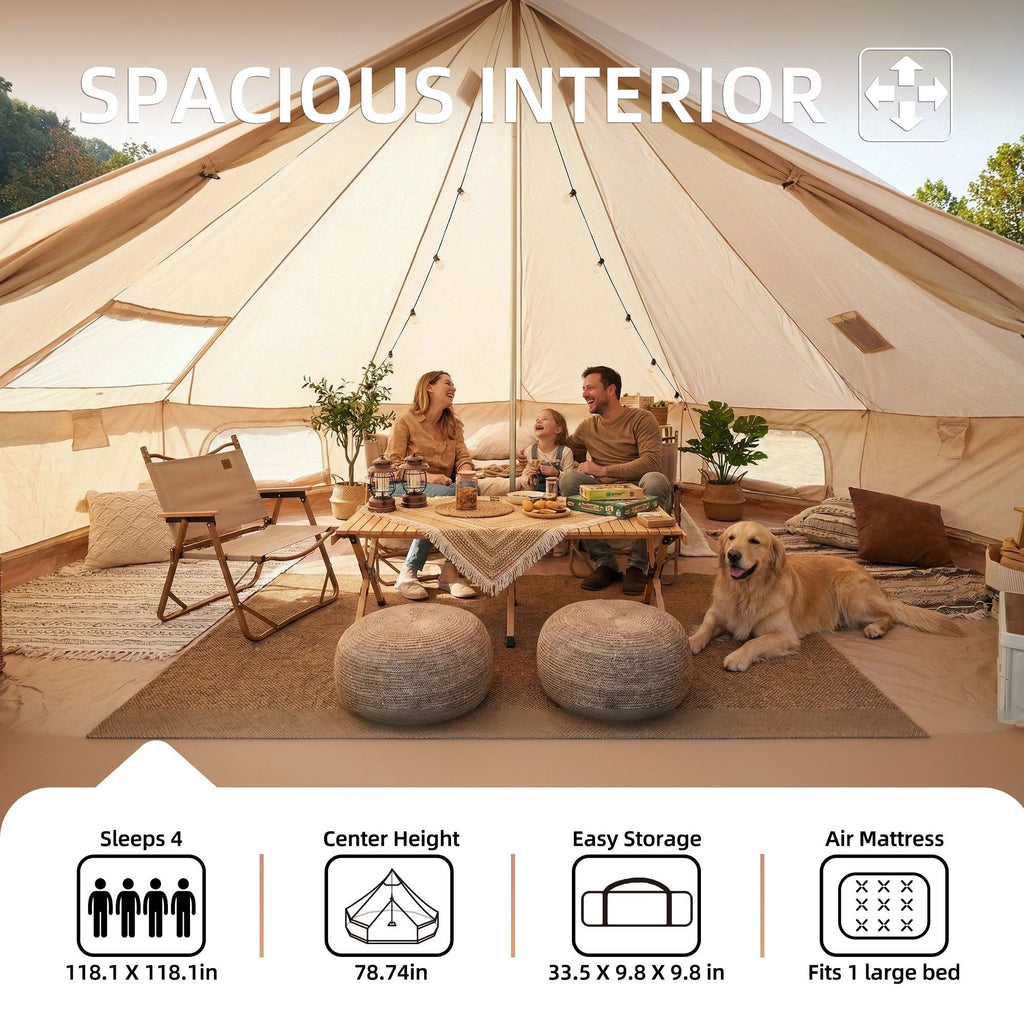 4 Season Bell Tent 9.8 FT Green Waterproof Glamping Tent