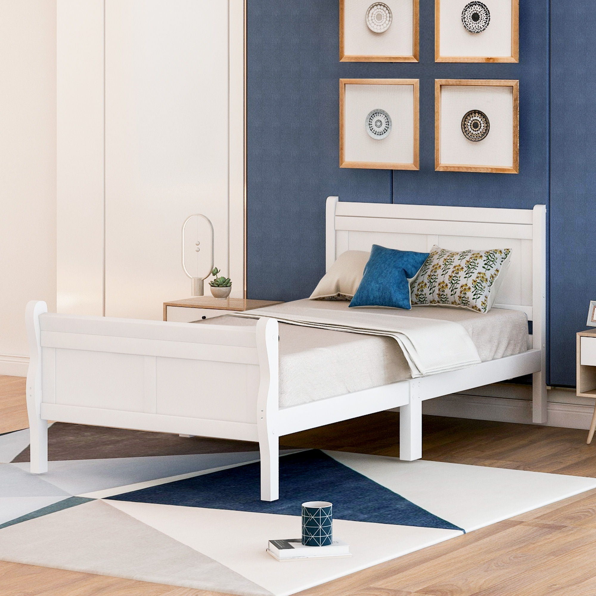 Platform Bed Frame Mattress Foundation Sleigh Bed With Headboard / Footboard / Wood Slat Suppor