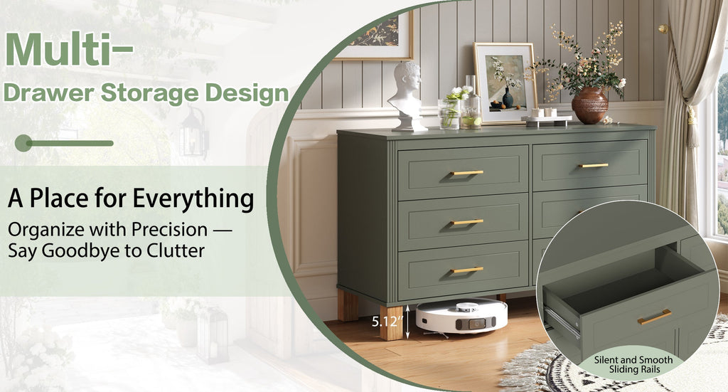 6-Drawer Double Dresser in Olive