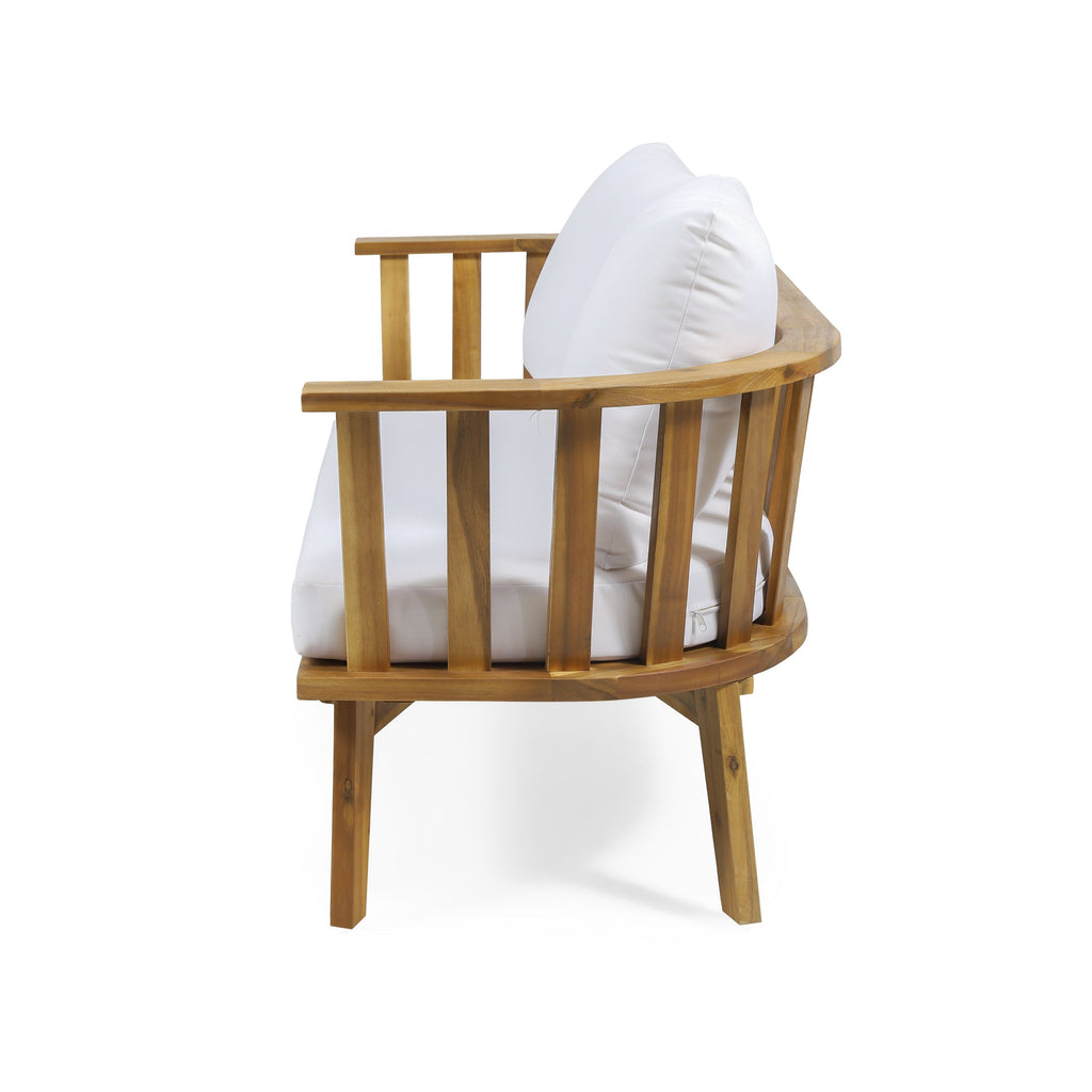 2-Person Outdoor Acacia Wood Patio Seating Group with Cushions and Coffee Table