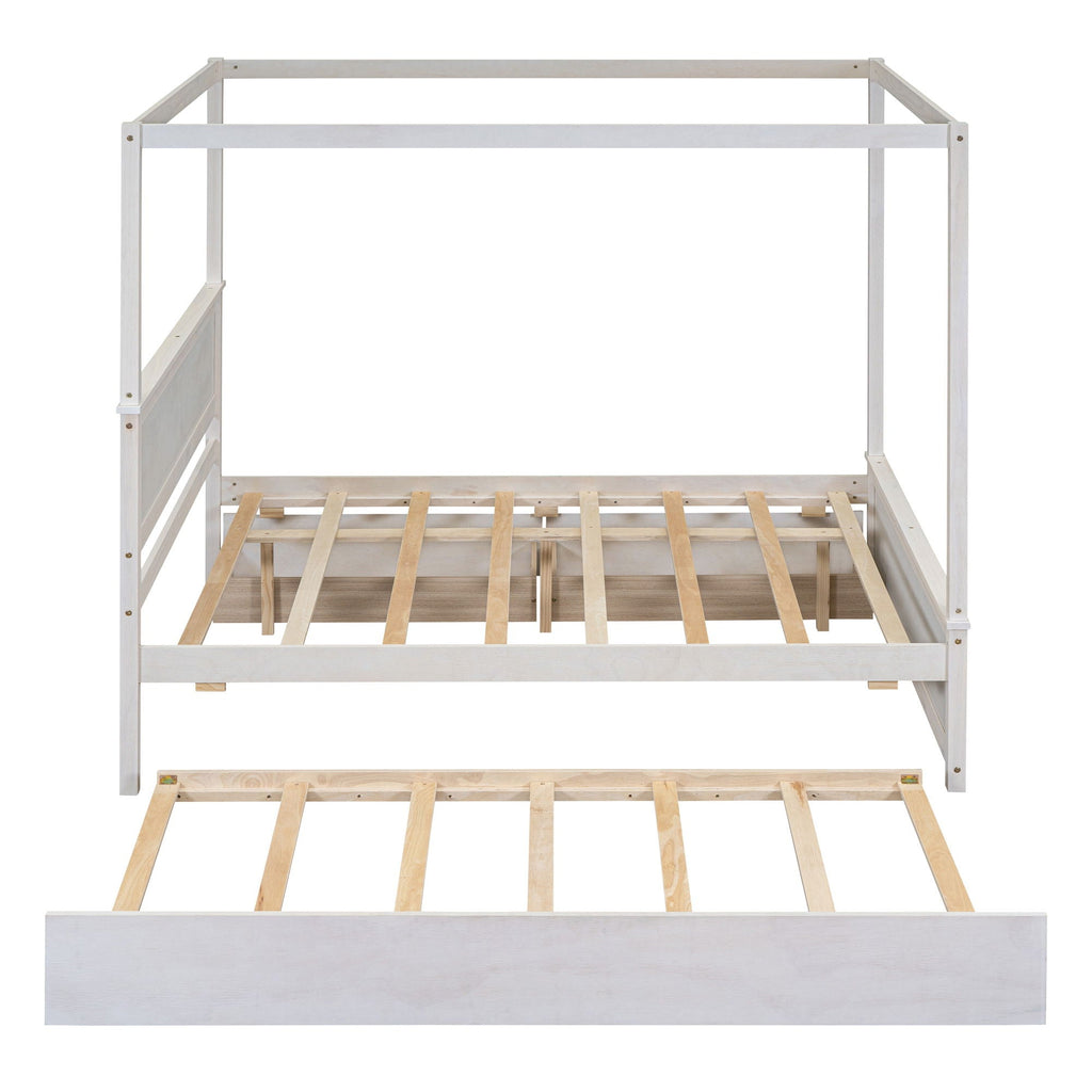 Canopy Platform Bed With Drawers, Support Slats, No Box Spring Needed