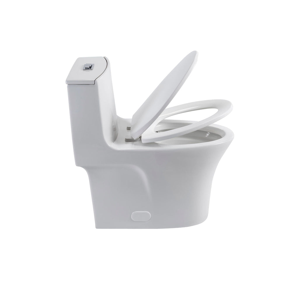 Elegant One Piece Toilet With Tornado Dual Flush, Siphonic S Trap 12", Soft Close Seat, Dual Flush, Ada Height, Glossy - Gloss White
