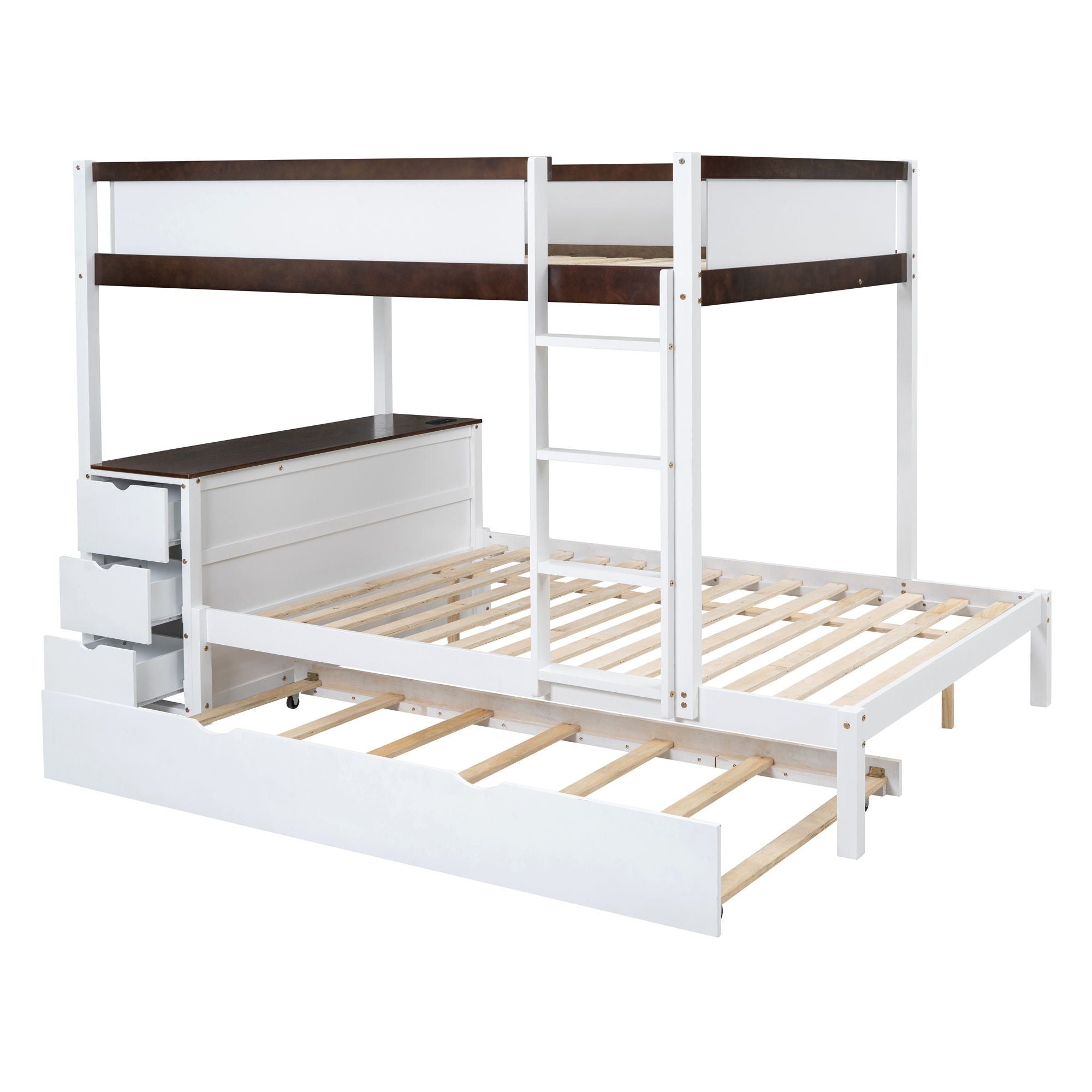 Bunk Bed With Twin Size Trundle, Storage And Desk