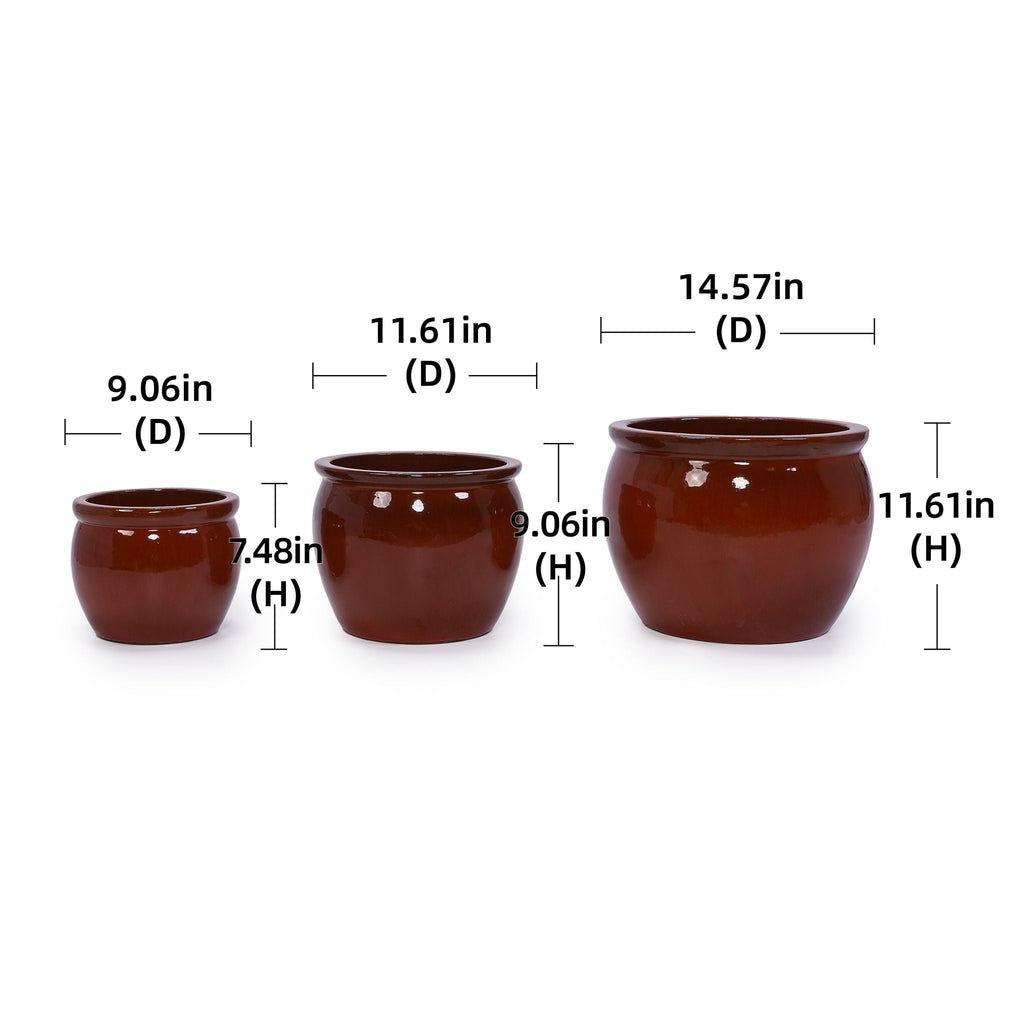 3 Pieces Ceramic Flowerpot Planter for Patio, Garden or Windowsills