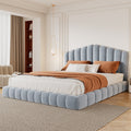 Velvet Upholstered Queen Bed with Shell-Shaped Headboard