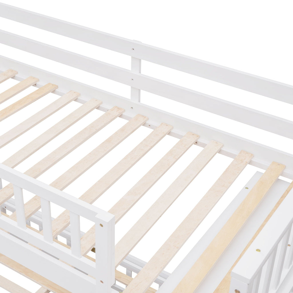 Bunk Bed With 6 Drawers And Flexible Shelves, Bottom Bed With Wheels