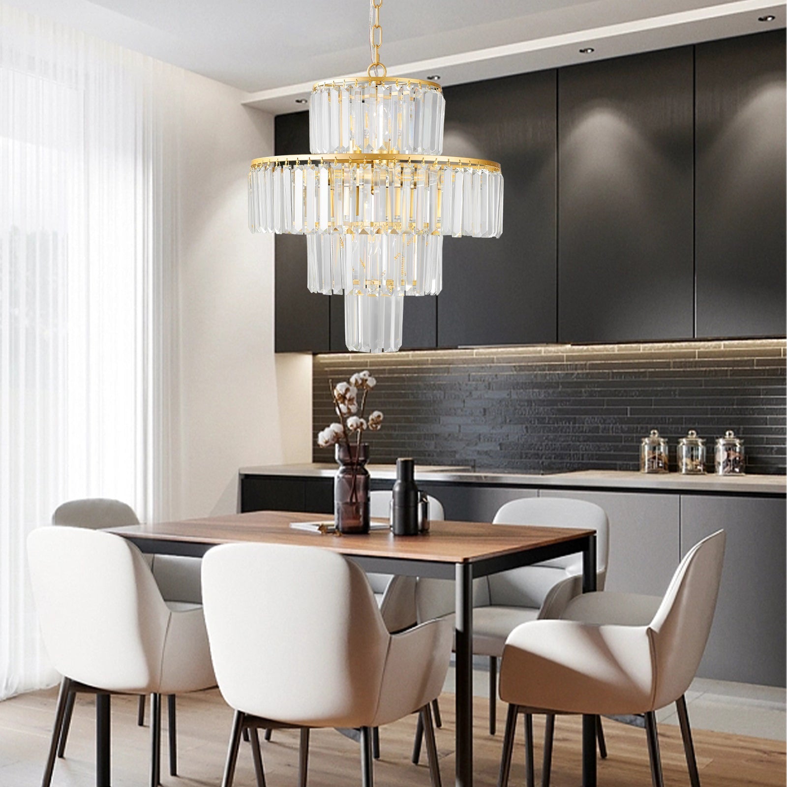 20' Modern Crystal Chandelier with Gold Finish