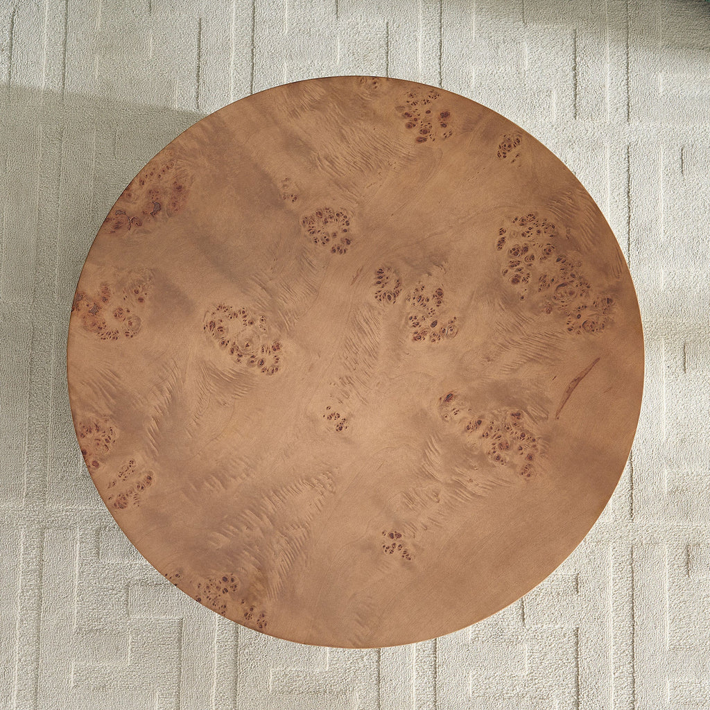 31.49" Burl Wood Veneer Round Coffee Table