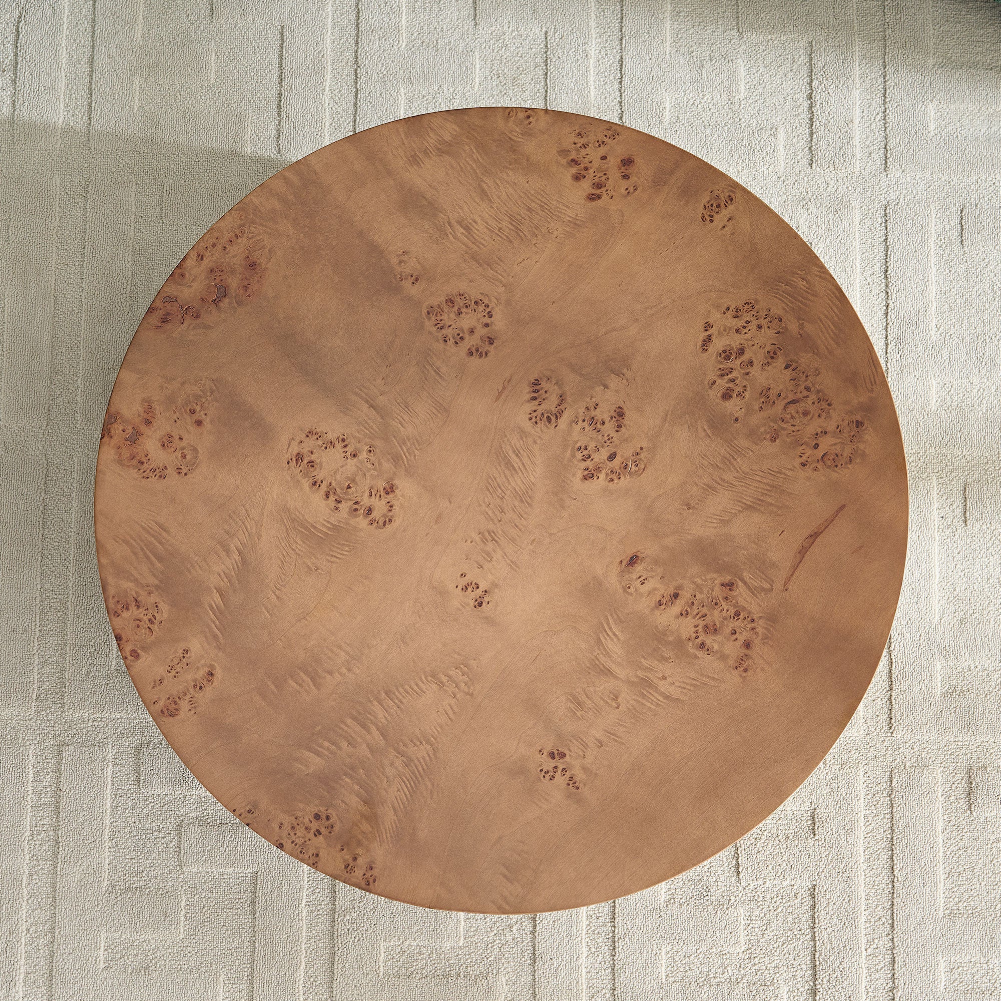31.49" Burl Wood Veneer Round Coffee Table