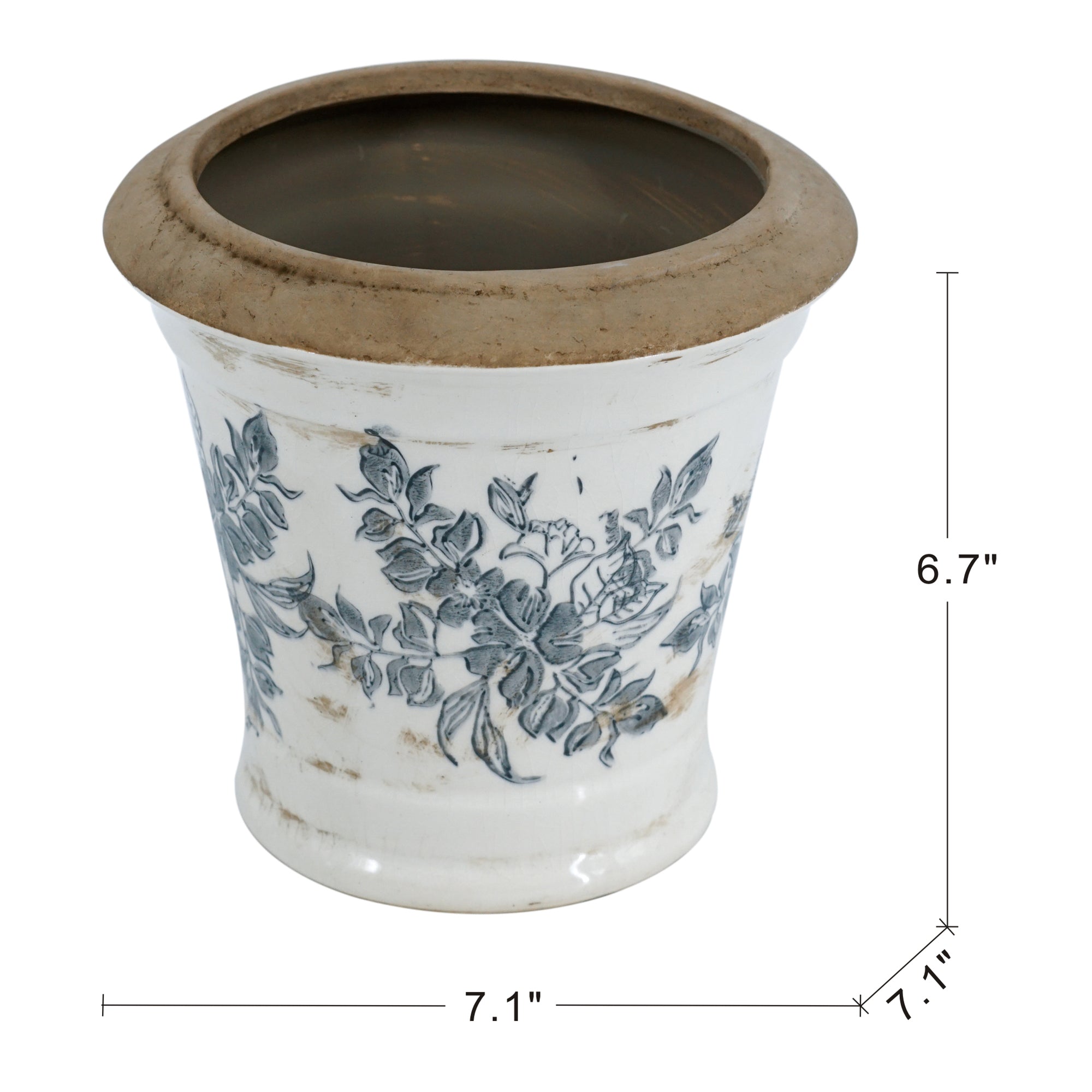 7.1x7.1x6.7' Ceramic Planter with Floral Pattern, Set of 2