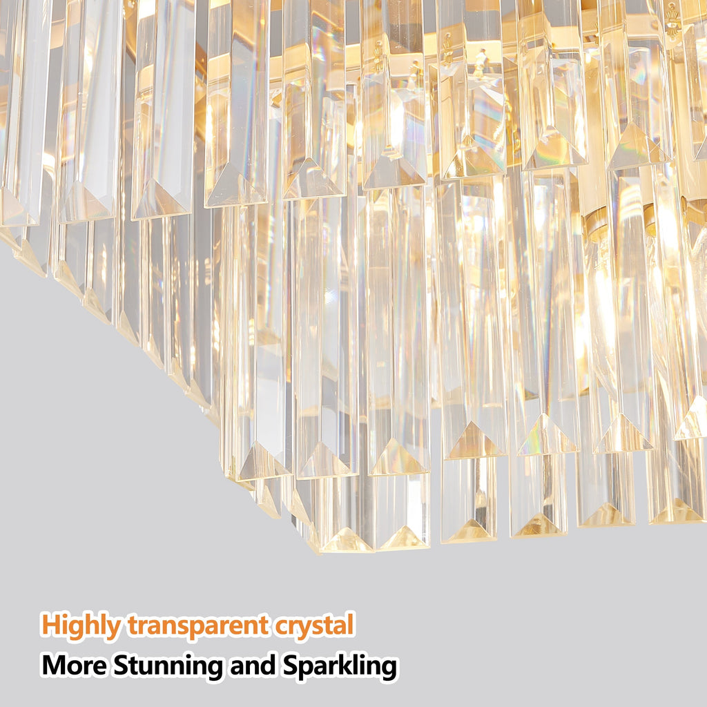 Rectangular Crystal Chandelier Adjustable Gold Iron Ceiling Light