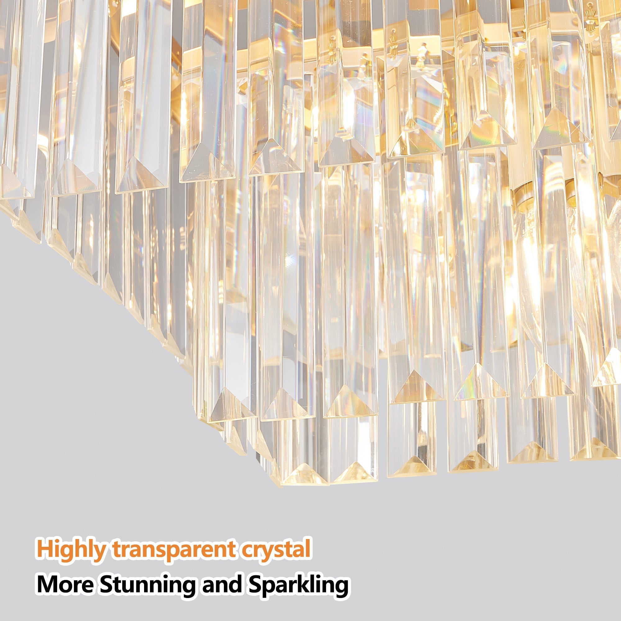 Rectangular Crystal Chandelier Adjustable Gold Iron Ceiling Light