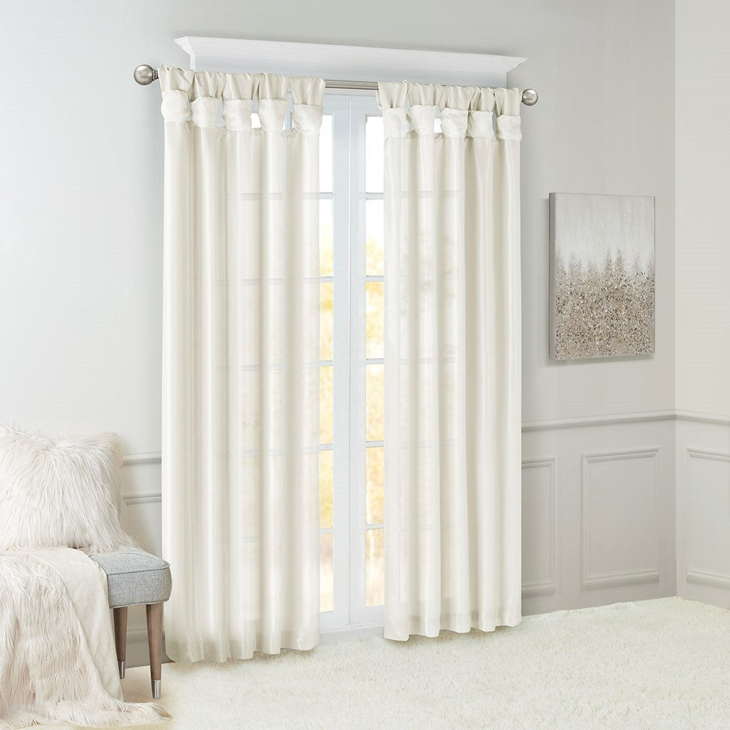 Twist Tab Lined Window Curtain Panel White 50x108