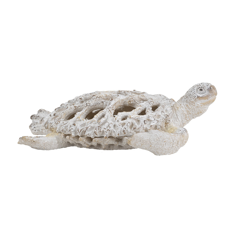 13.2x12.2x3.9' Decorative Polyresin Turtle Statue with White Coral Reef Design