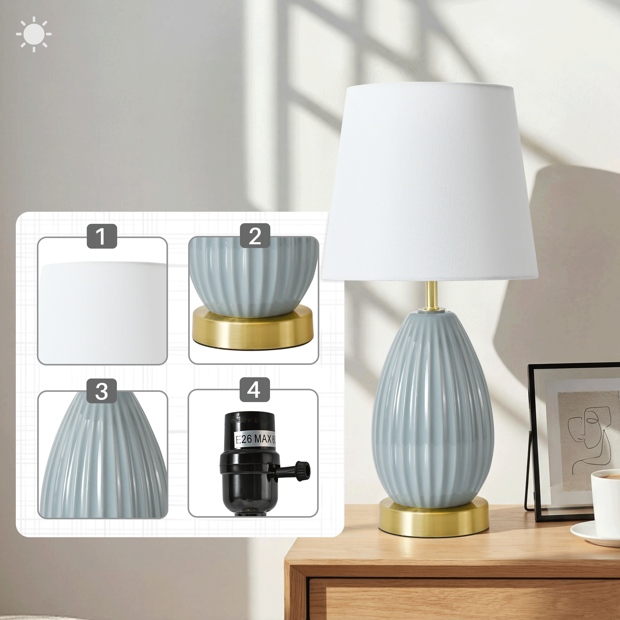 18-Inch Table Lamp Set of 2 with E26 Socket
