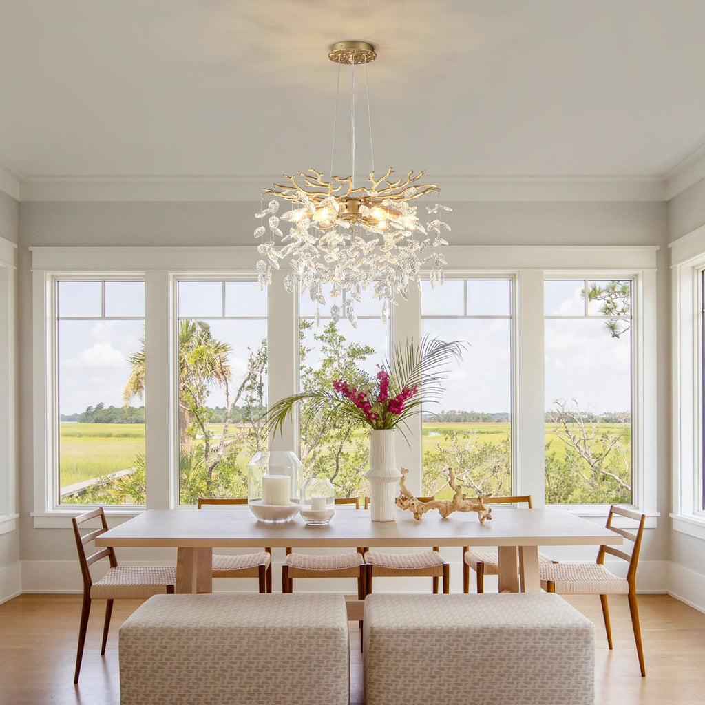 6-Light Chandelier Crystal Ceiling Lamp - Gold Finish