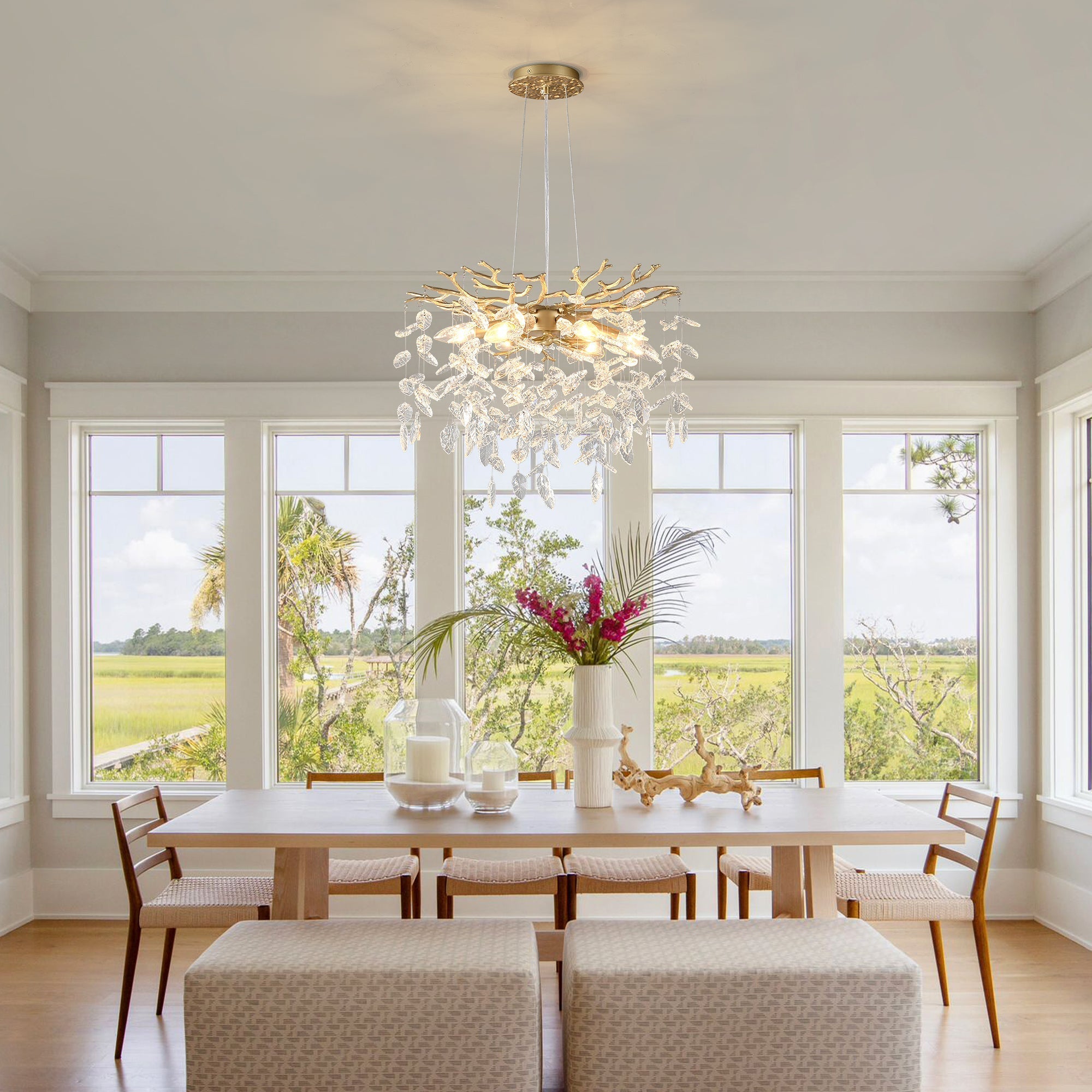 6-Light Chandelier Crystal Ceiling Lamp - Gold Finish