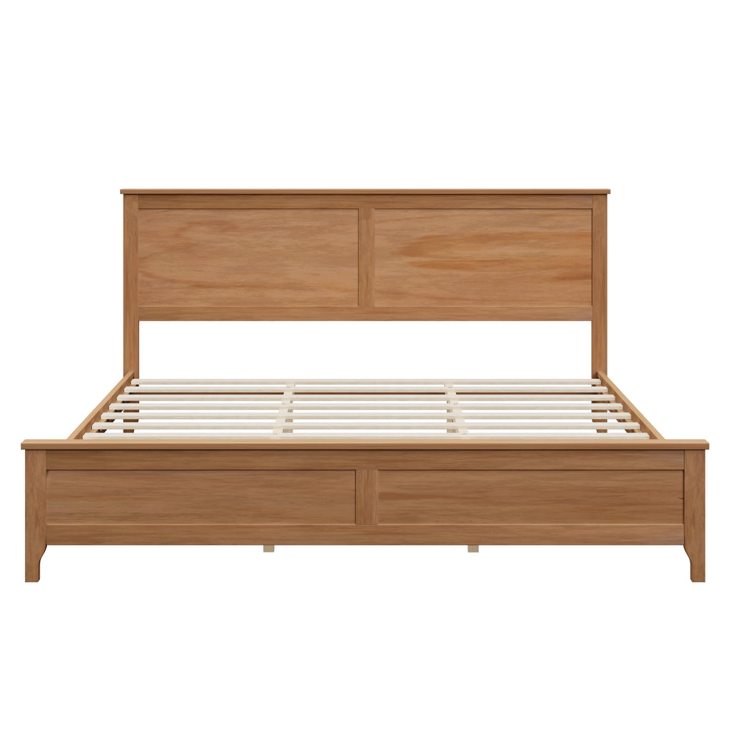 Modern Solid Wood King Size Platform Bed with Sturdy Wooden Slats Support