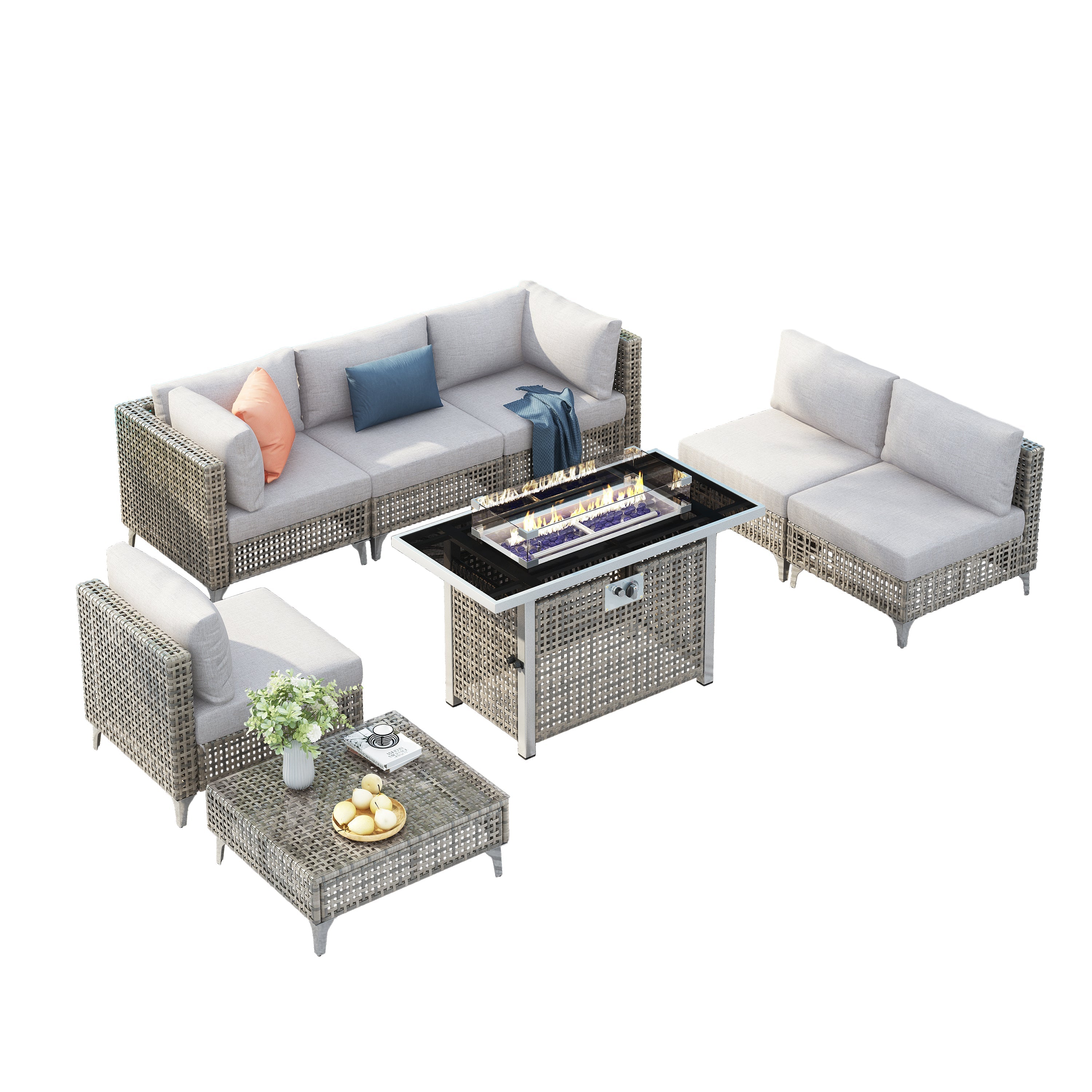 K&K Patio 8-Piece Patio Furniture Set with 43" Fire Pit Table
