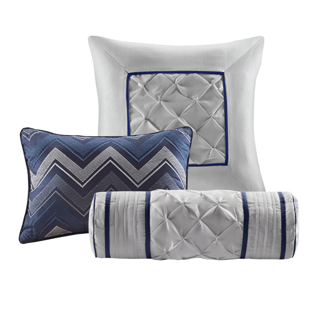 7 Piece Tufted Comforter Set Navy California King