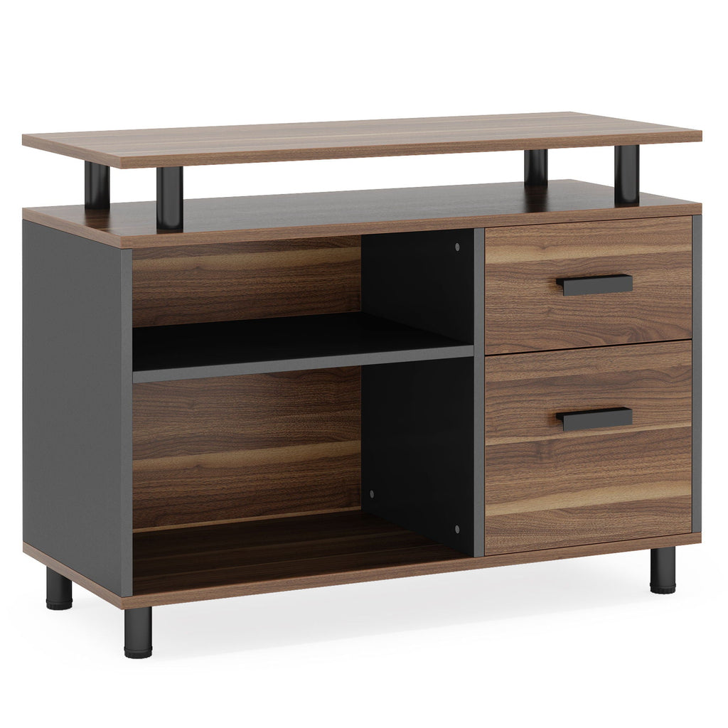 L-Shaped Executive Desk With File Cabinet, Office Workstation With Drawers, Shelves & Storage