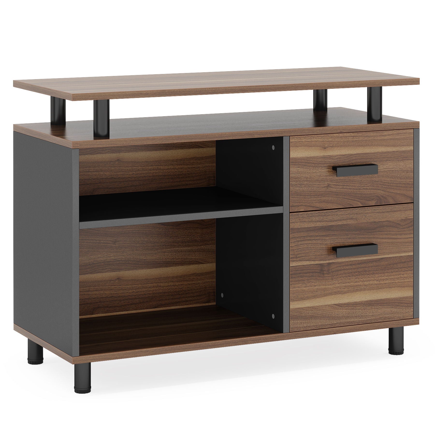 L-Shaped Executive Desk With File Cabinet, Office Workstation With Drawers, Shelves & Storage