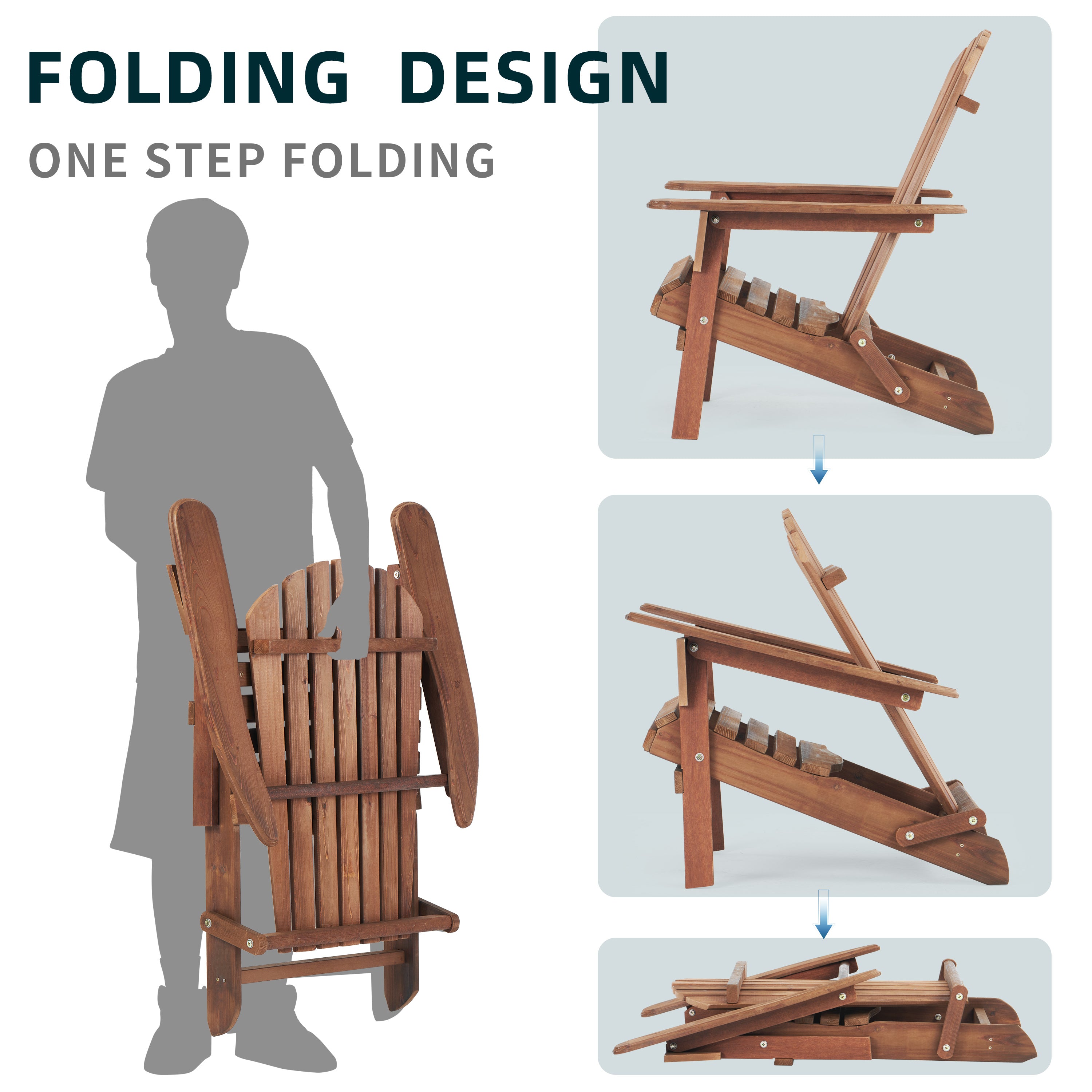 SoliWood Wooden Outdoor Folding Adirondack Chair Set of 2