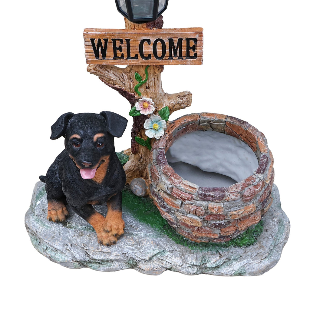 Puppy Dog Solar Planter Outdoor Statue