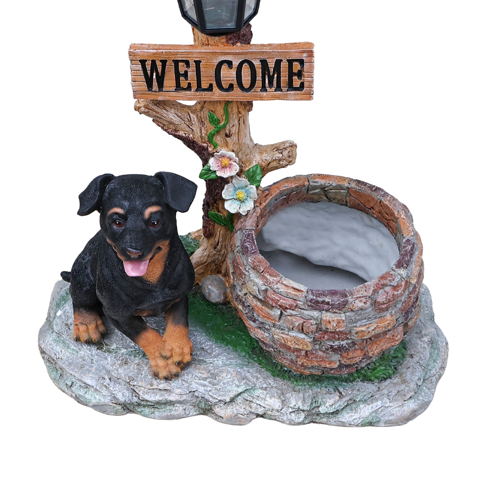 Puppy Dog Solar Planter Outdoor Statue