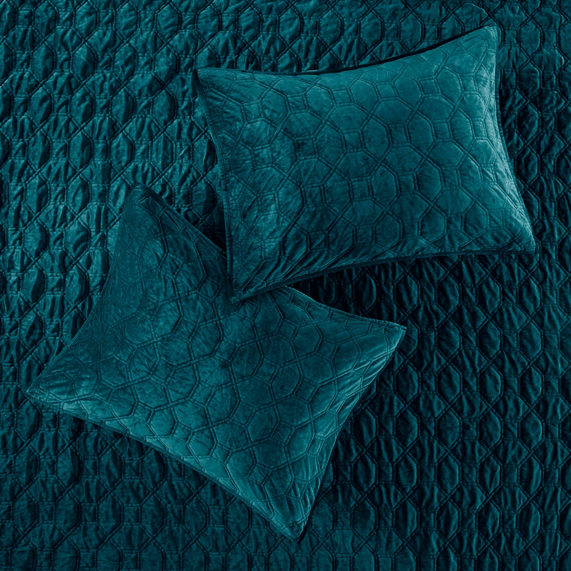3 Piece Velvet Quilt Set Teal King/Cal King