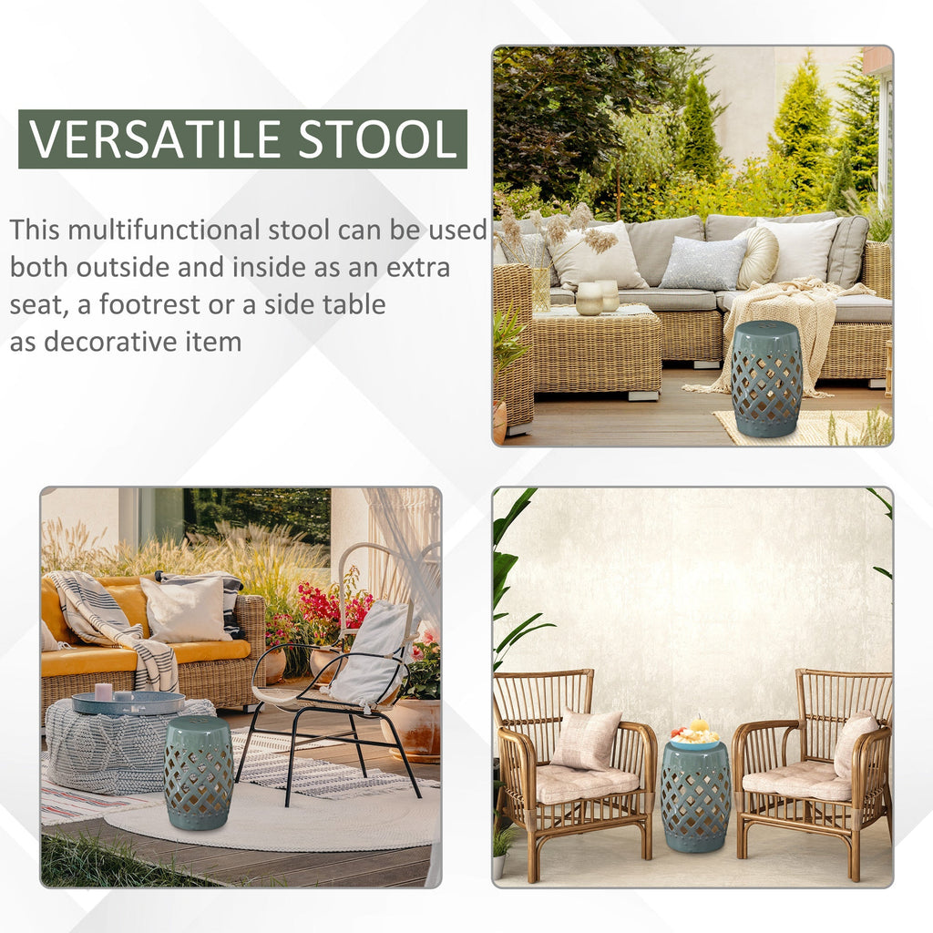 Outsunny 13' x 18' Ceramic Garden Stool with Woven Lattice Design & Glazed Finish