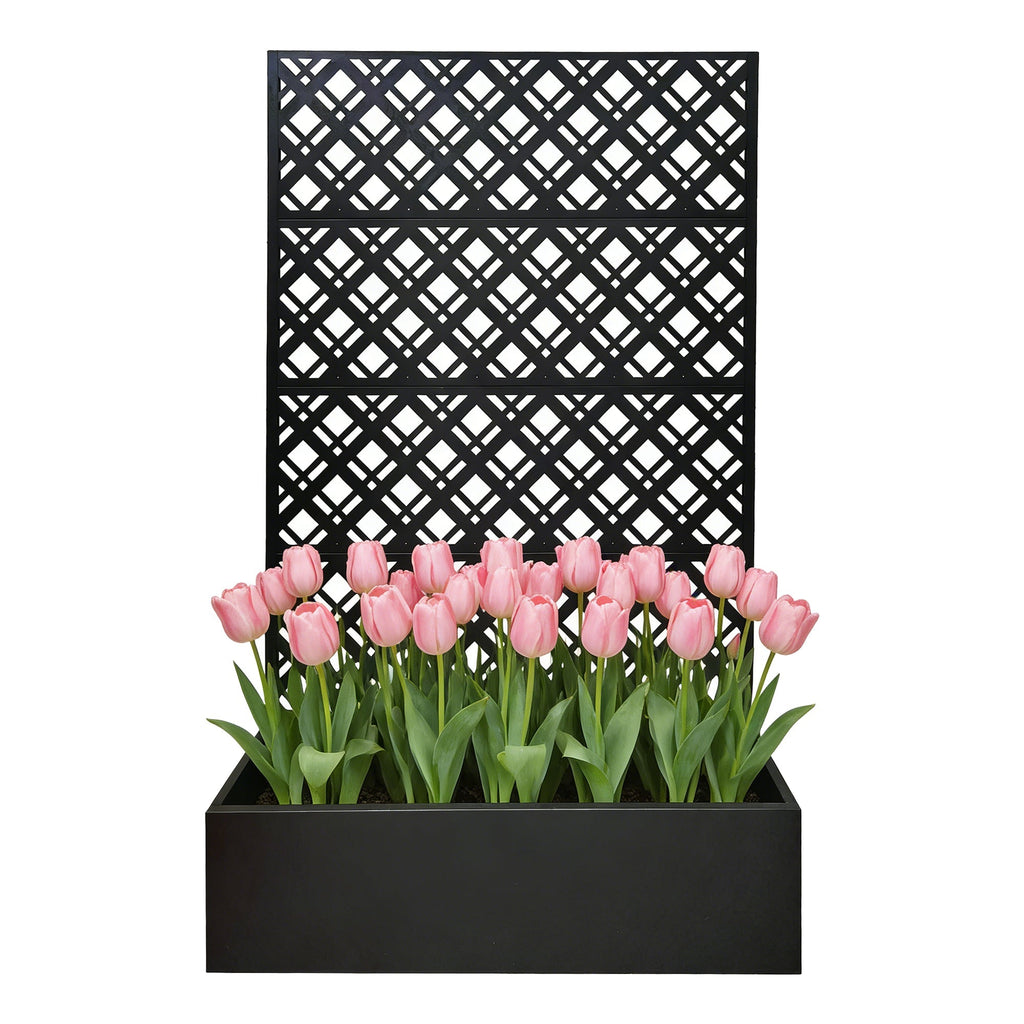 Rhombus Black Metal Planter Raised Garden Bed with Trellis