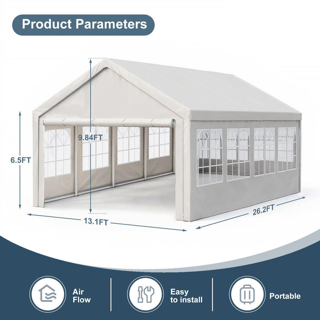 13'x26' Carport Canopy with Removable Sidewalls