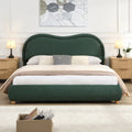 Queen Size Upholstered Platform Bed Frame with Rounded Corners Curved Headboard