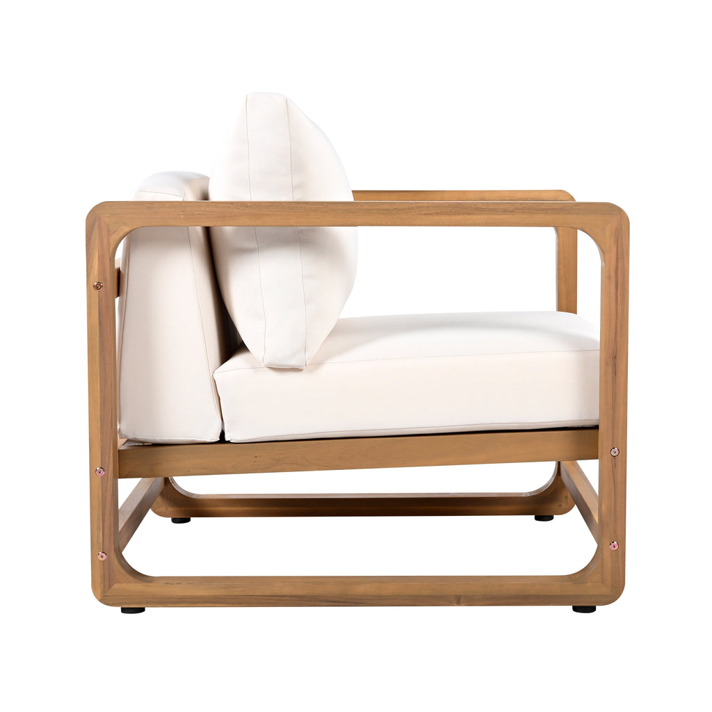 Acacia Wood Outdoor Set: 2 Club Chairs + Rustic Slat Side Table