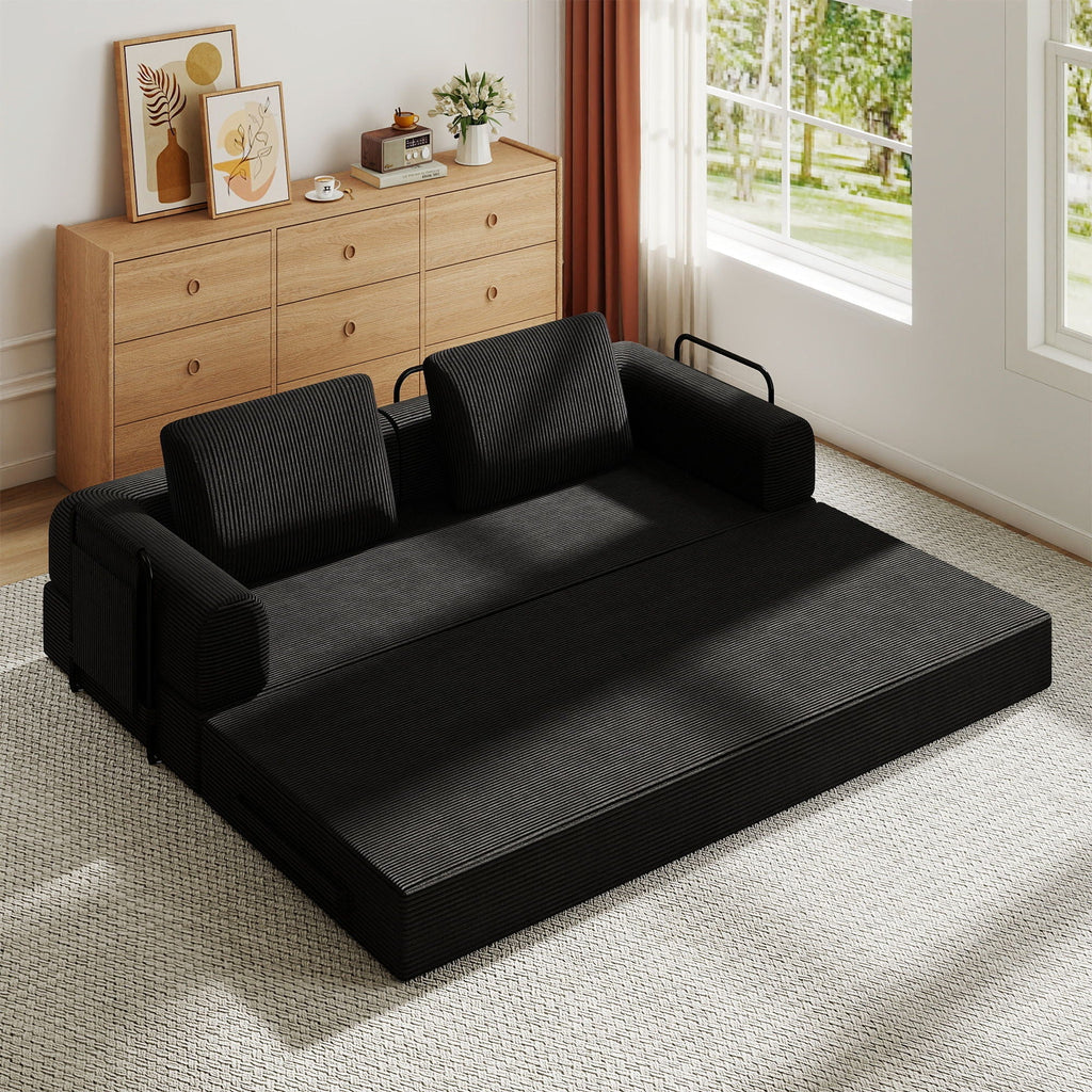 Convertible Sleeper Sofa Bed With Cylindrical Pillow