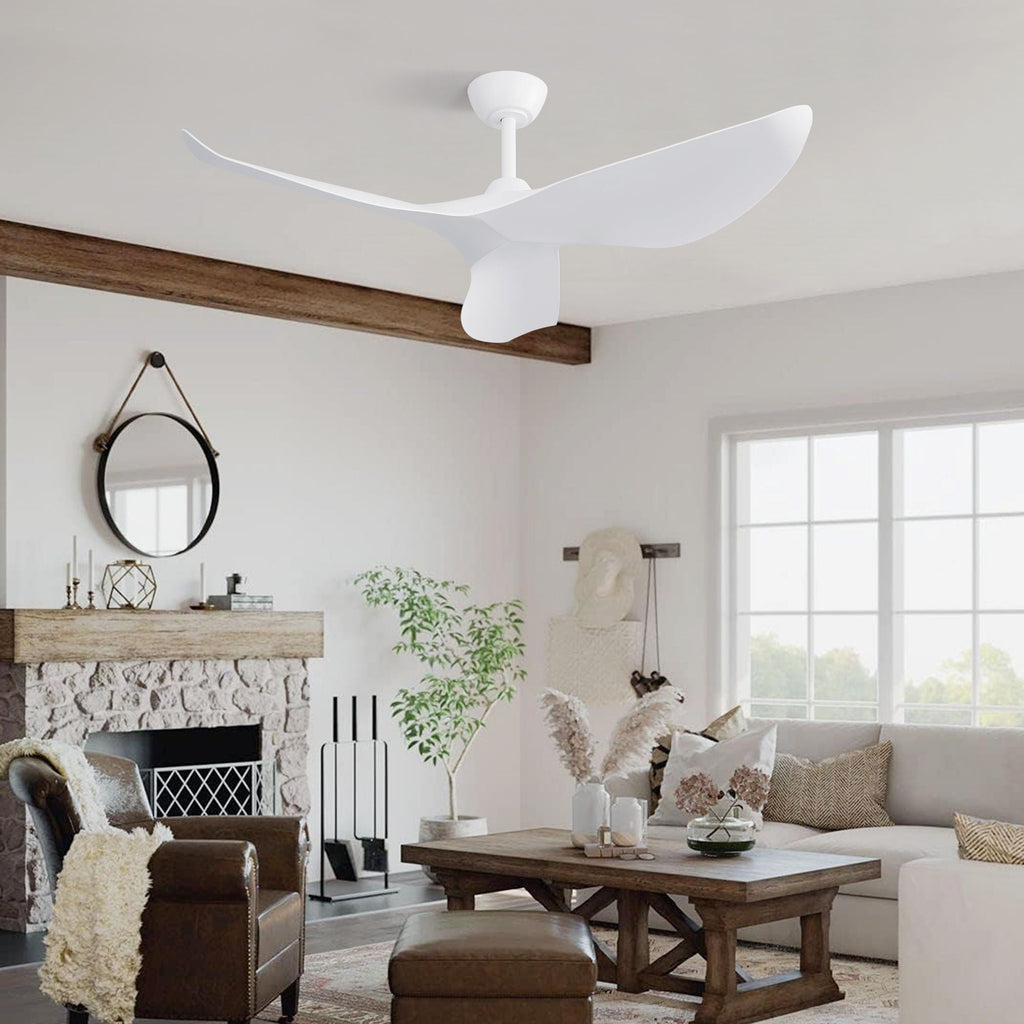Ceiling Fan Without Light, DC Motor Remote Control Fan For Indoor / Outdoor Use - White