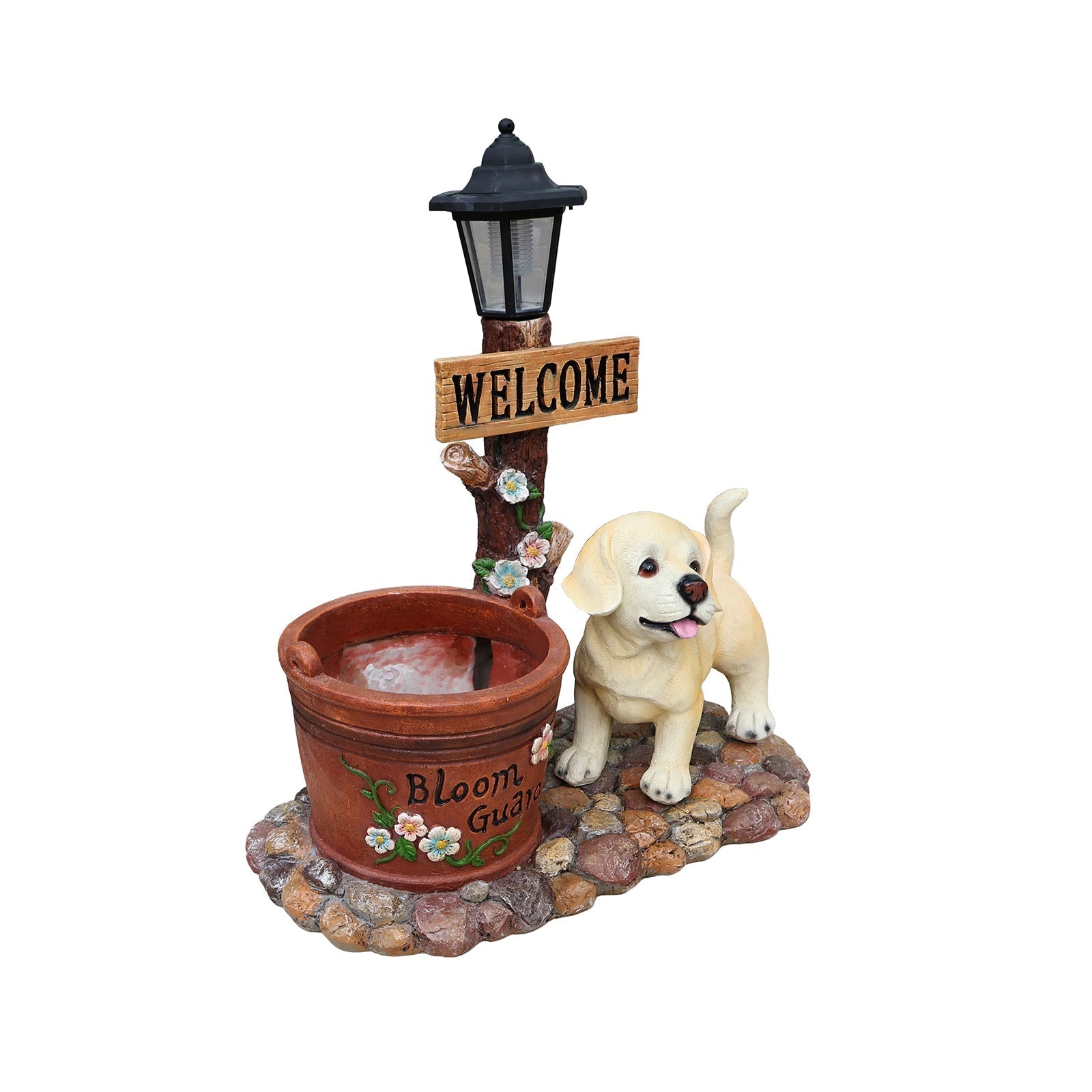 Labrador Puppy Solar Planter Garden Statue