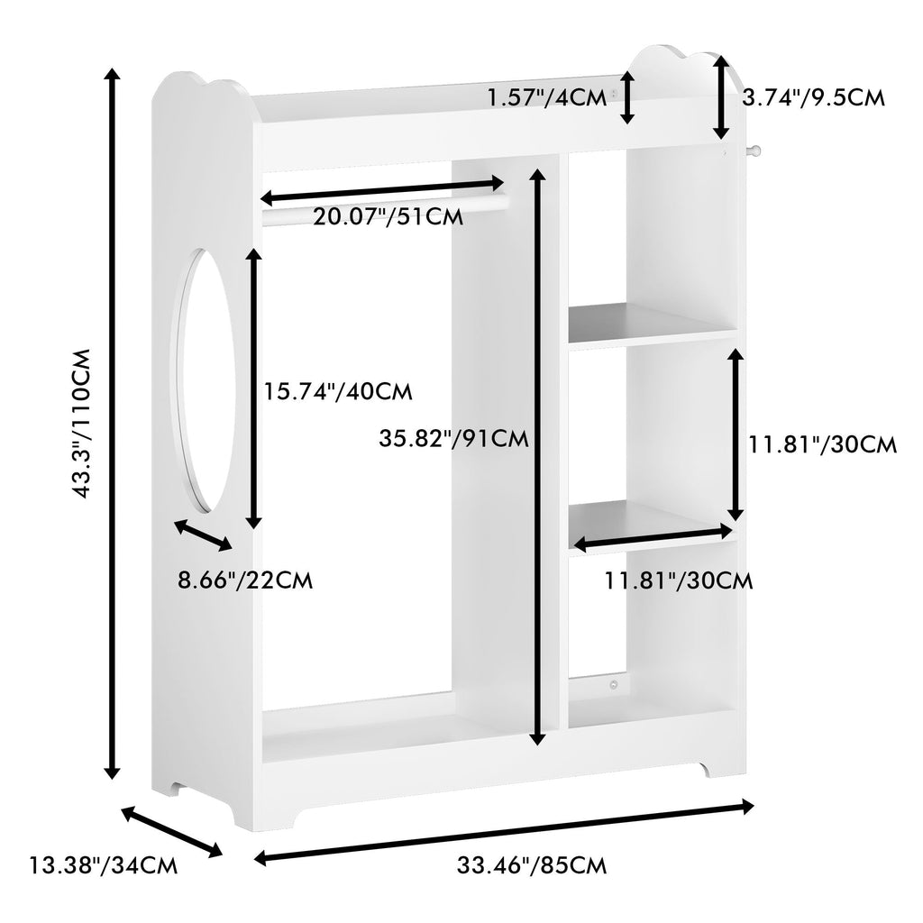 Dress Up Storage With Mirror and Hooks, Clothes Rack With Hanging Rod