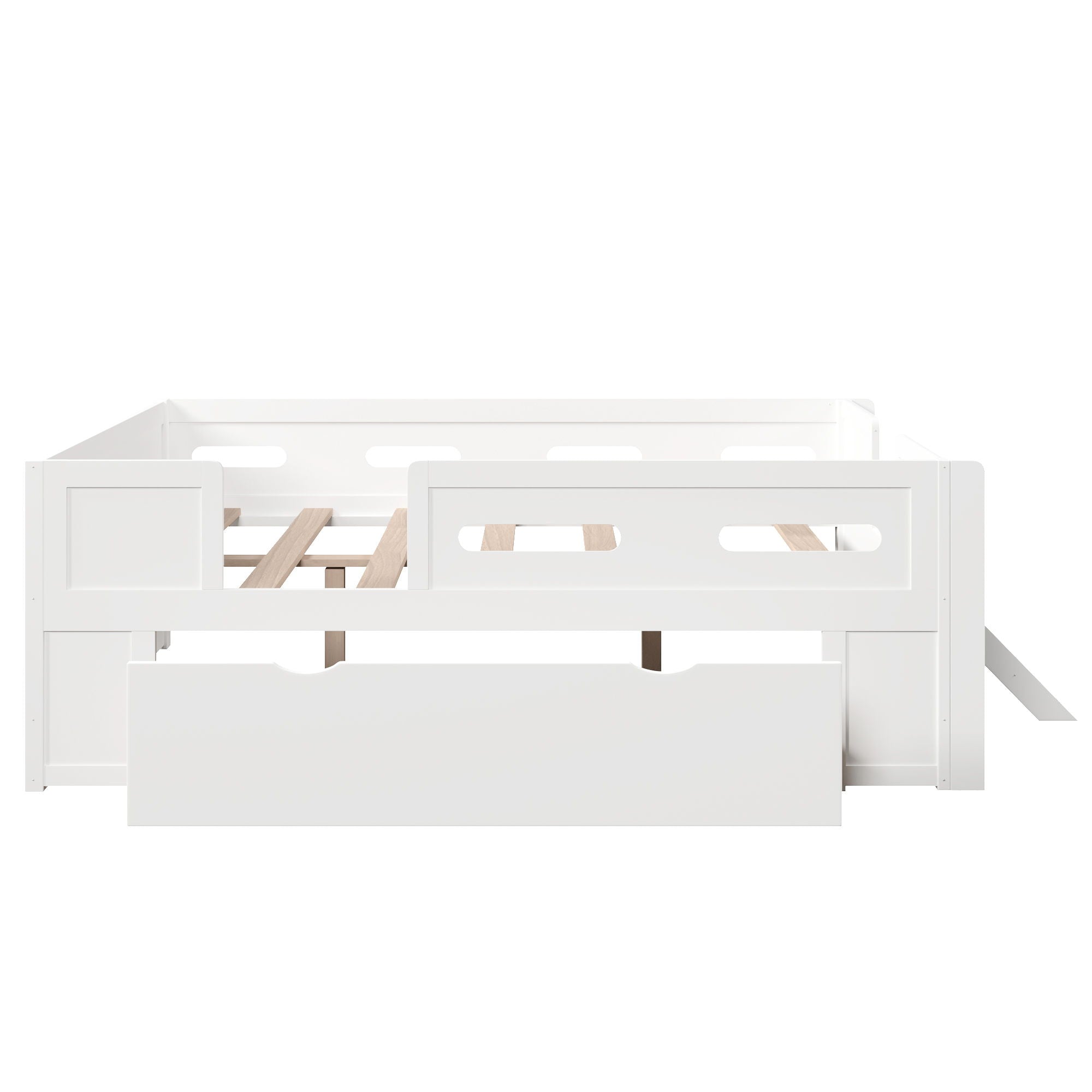 Platform Bed With Guardrail And Drawer