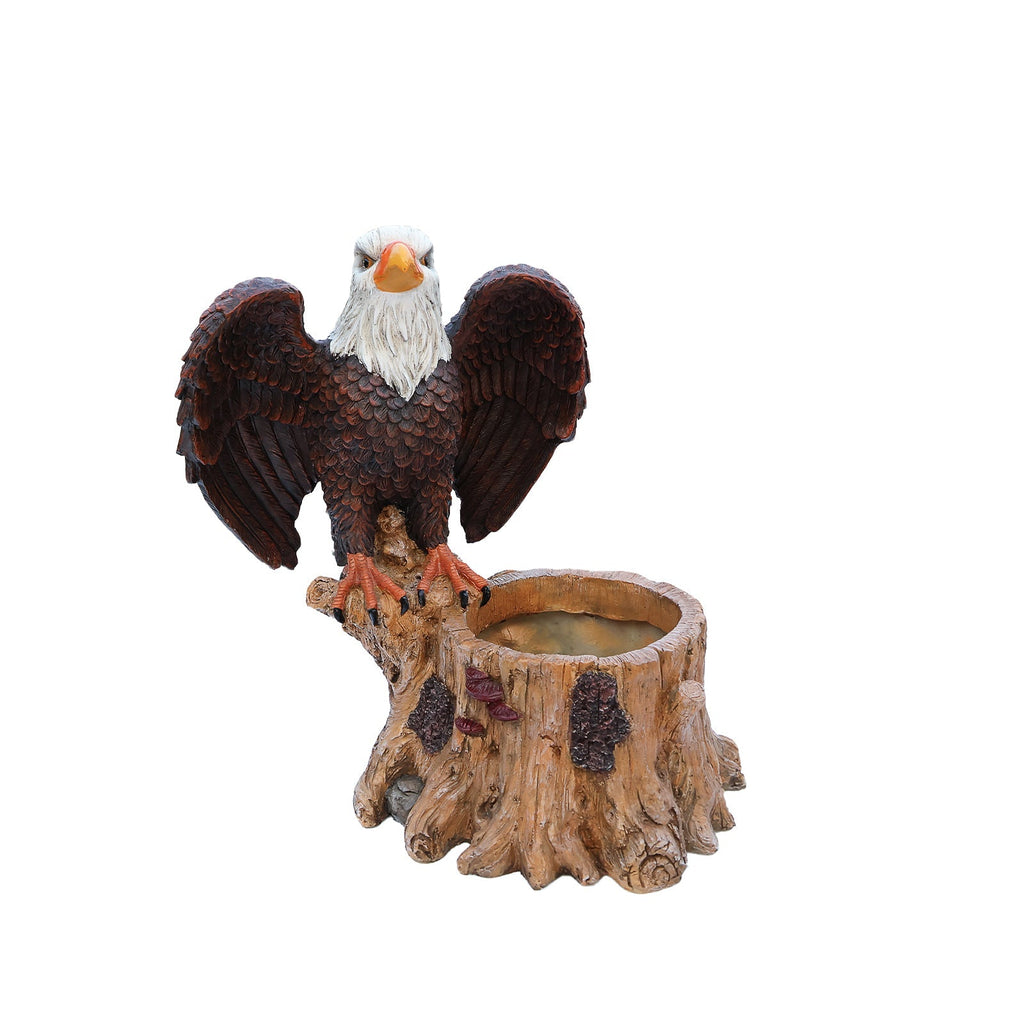 Majestic Eagle Garden Planter Pot on Tree Stump Base