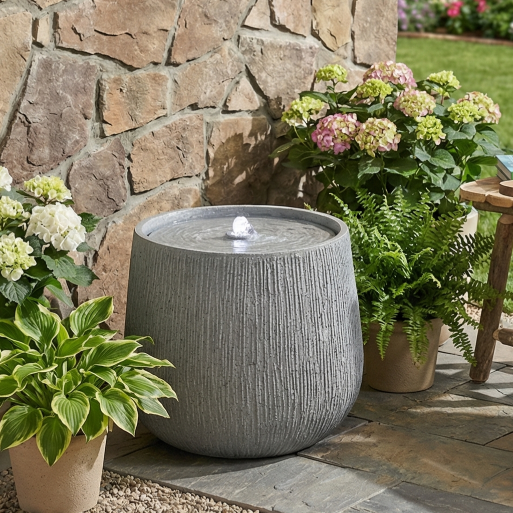 12.99" Gray Polyresin Outdoor Water Fountain with LED Light