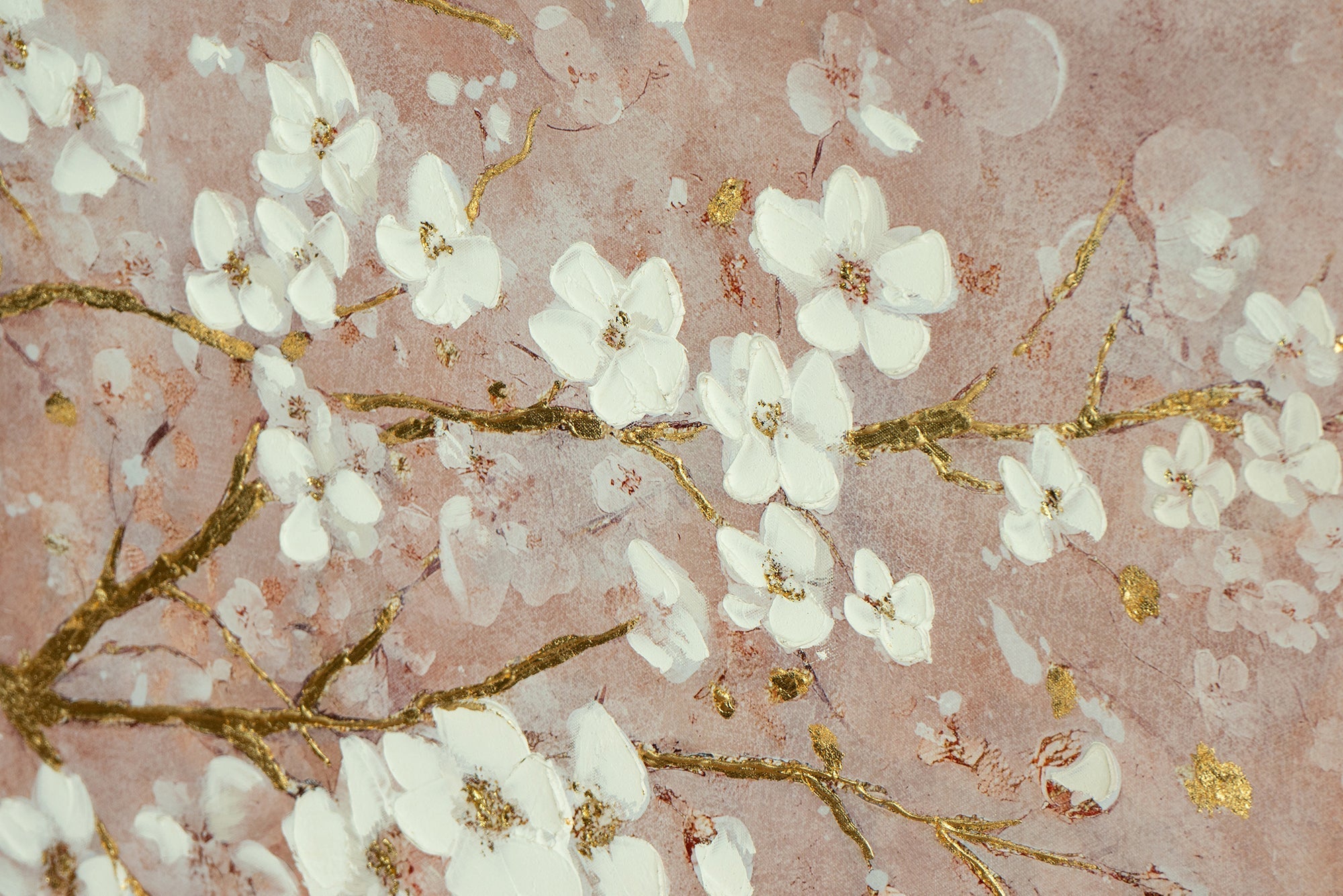 59.1x47.2 Hand-Painted Cherry Blossom Canvas Art with Blush Pink and White Finish