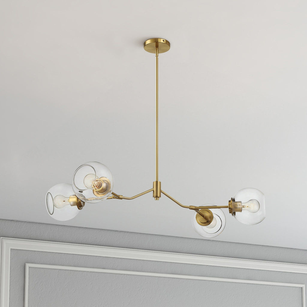 Jewel - 4 Lights Chandelier Ceiling Hanging Light Fixture - Clear / Gold