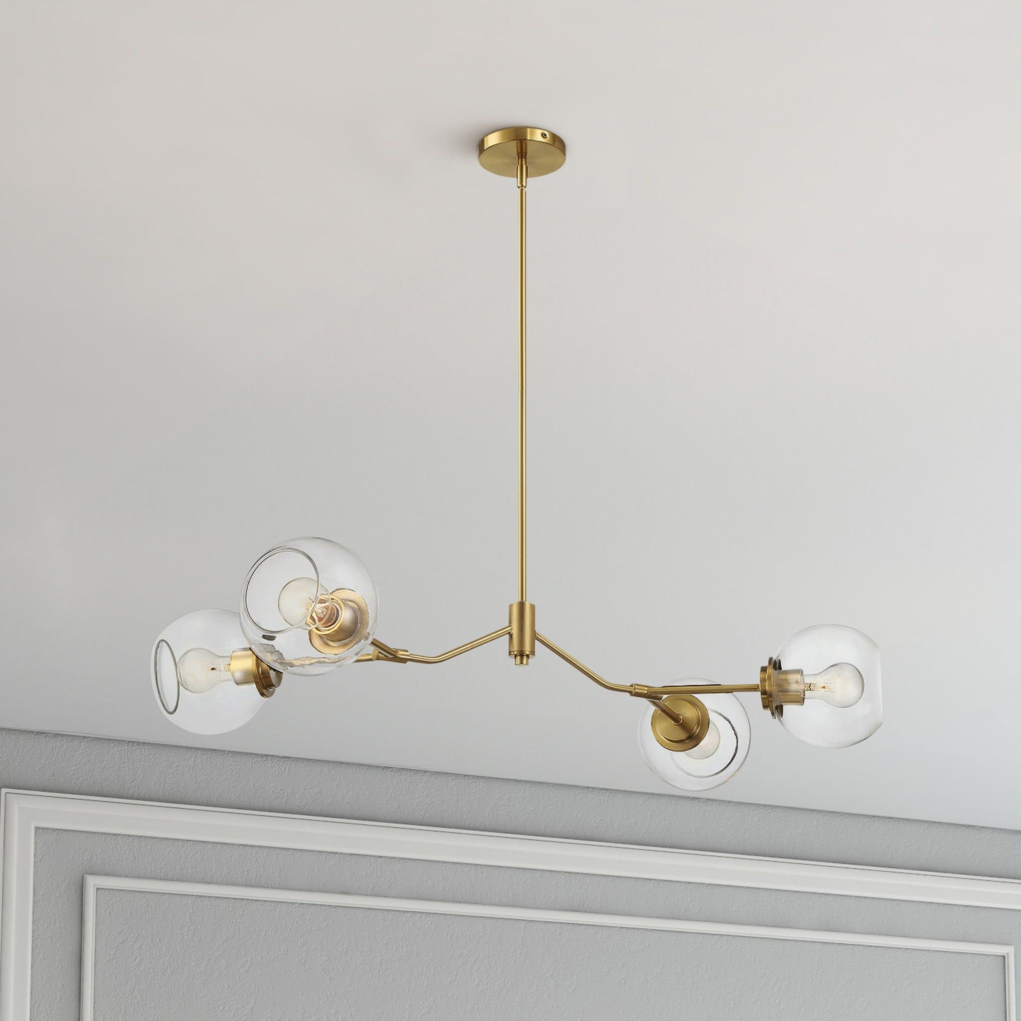 Jewel - 4 Lights Chandelier Ceiling Hanging Light Fixture - Clear / Gold