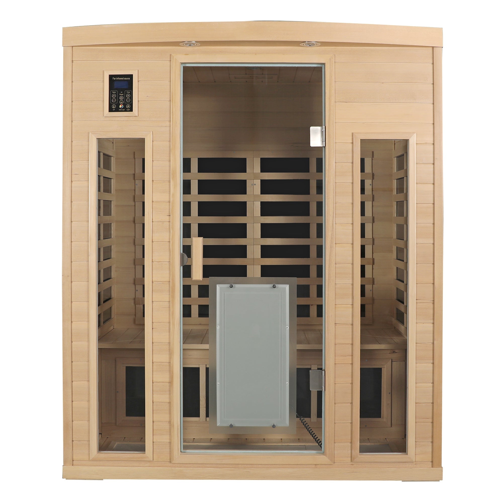 Low EMF, There is also a heating plate on the glass door, Hemlock wood Far-infrared indoor Three person sauna room