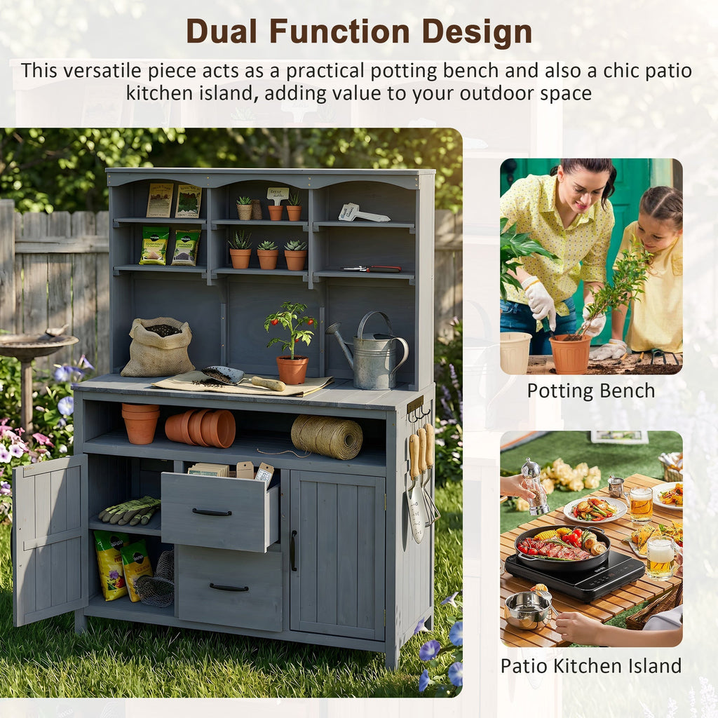 TOPMAX Large Fir Wood Potting Bench with Hutch and Storage