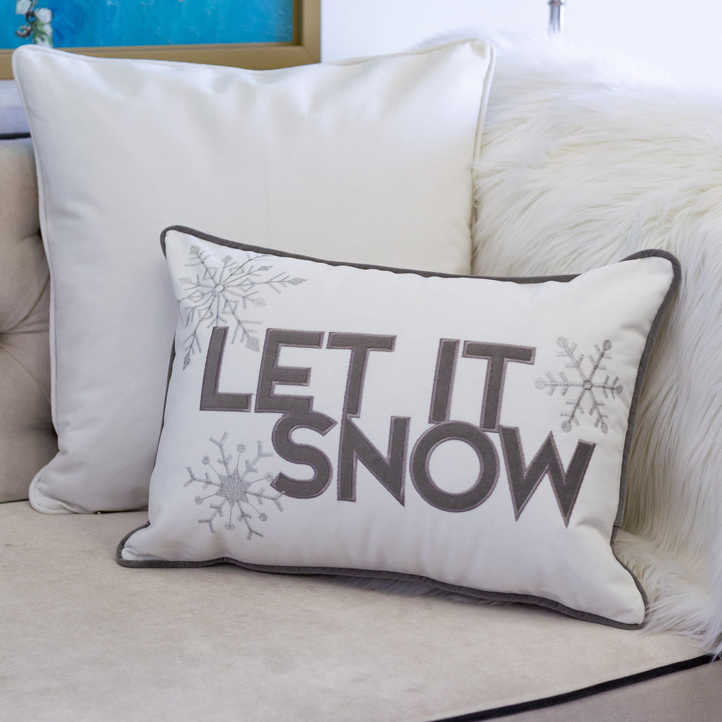 Nneka Let It Snow White Velvet Lumbar Pillow with Insert 14x20
