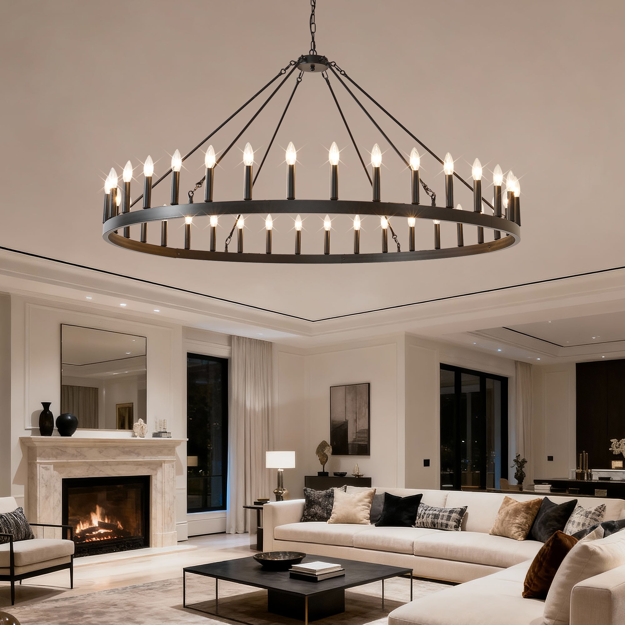 59.1 Inch 36-Light Wagon Wheel Chandelier