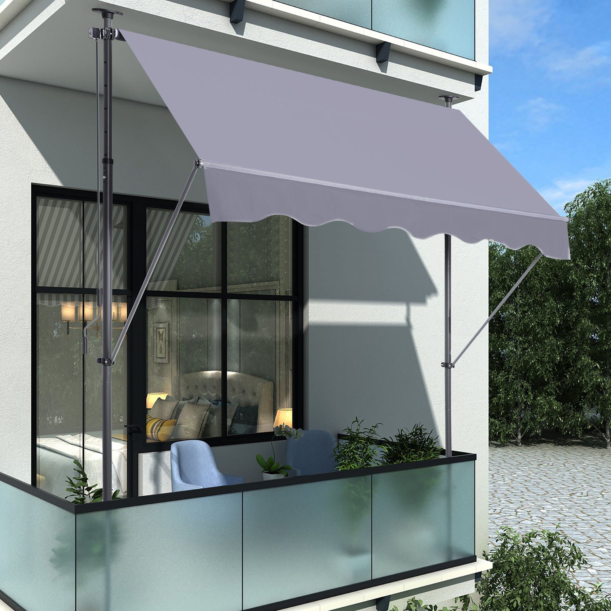 Manual Retractable Patio Awning With UV Resistant Sun Shade